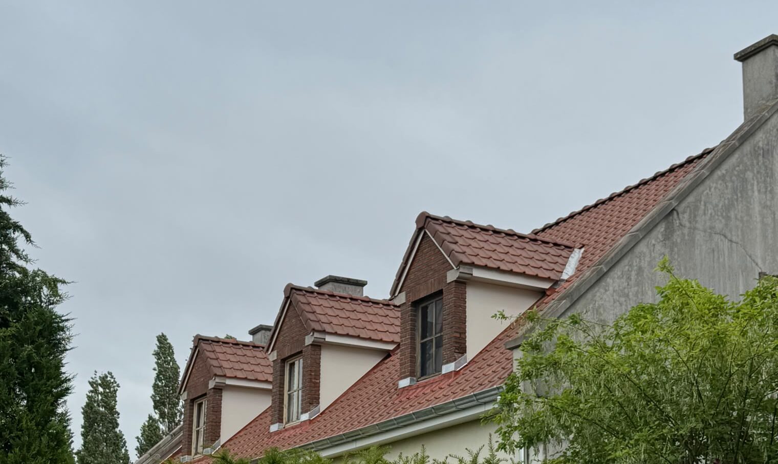 Door VAJO gerenoveerd hellend dak met rode pannen en dakkapellen in Glabbeek